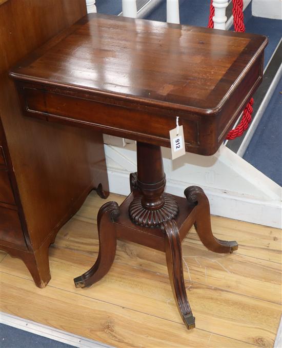 A George IV mahogany and rosewood cross-banded rectangular work table, W 51cm H 75cm